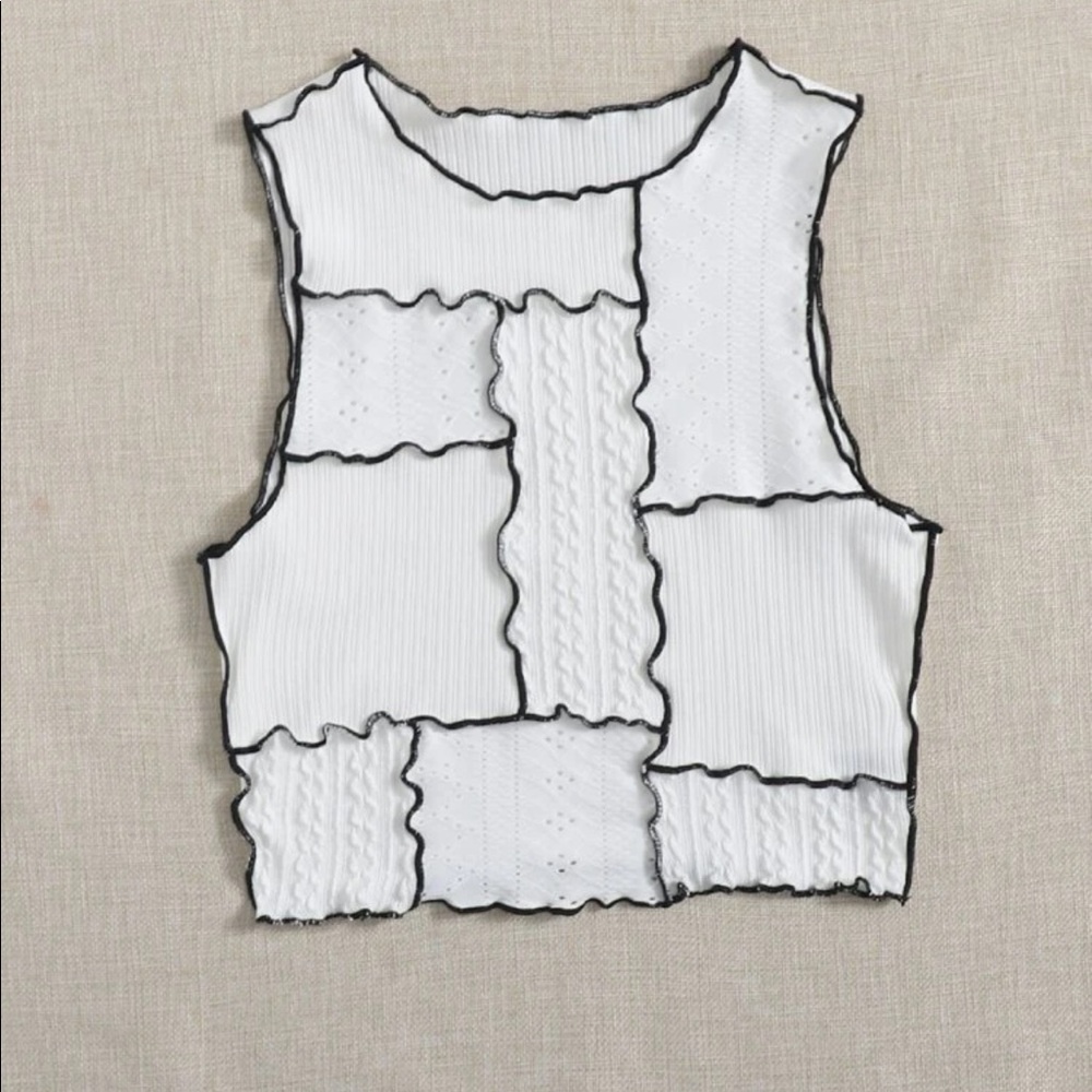 Y2K white black pieced crop tank - Picture 3 of 5